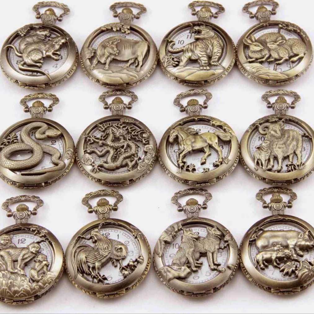 Карманные часы 12 знаков зодиака, памятные, висячие, с вырезами, тигр