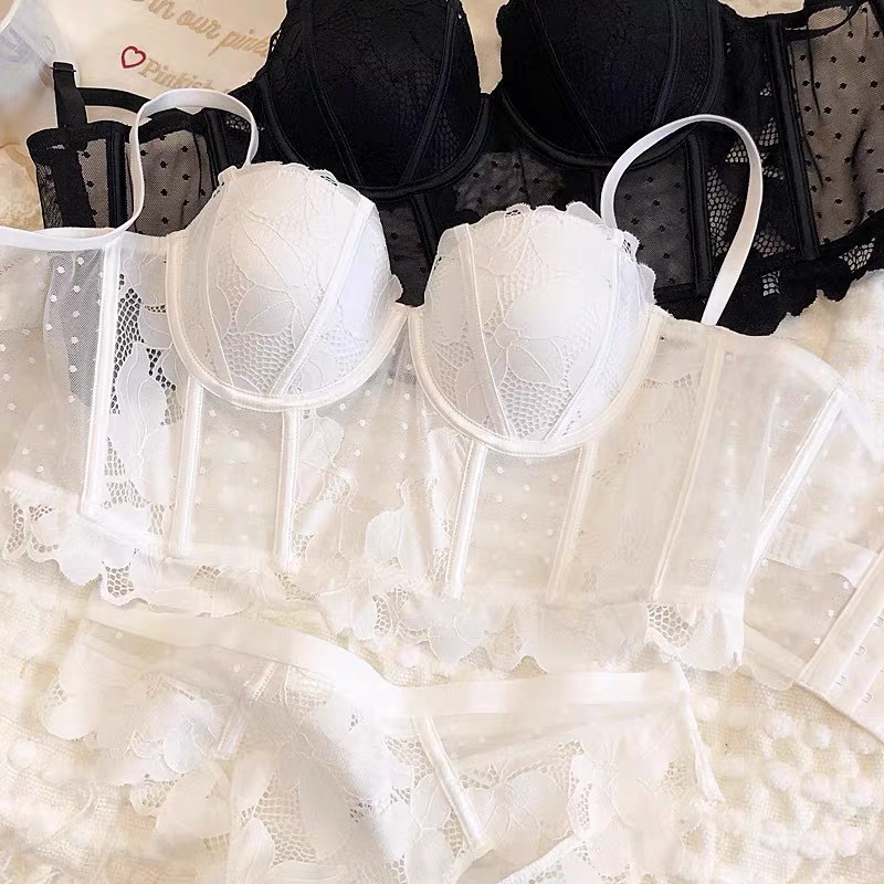 French Pure Lust Intimates for Women with Small Breasts, Sexy Vest-Style Bra Set with Underwire Adjustable Bra