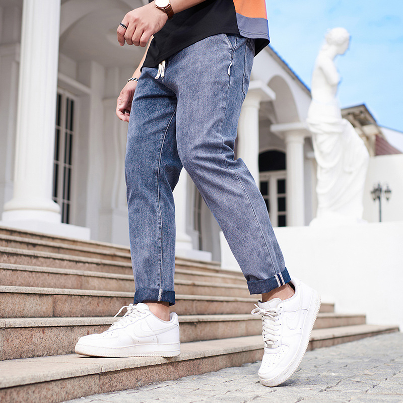 Z0002 | Fashion Brand Large Size Summer Thin Mid-Waist Elastic Slim Daily Commuting Straight Loose Men's Jeans