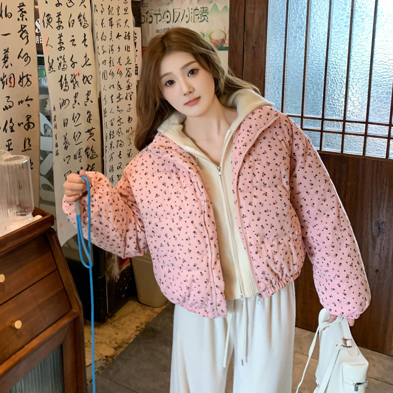 Korean Style Fresh Style Floral Collar Cotton-padded Coat Women's Winter New Design Sense Loose Thickened Student Cotton-padded Short Coat