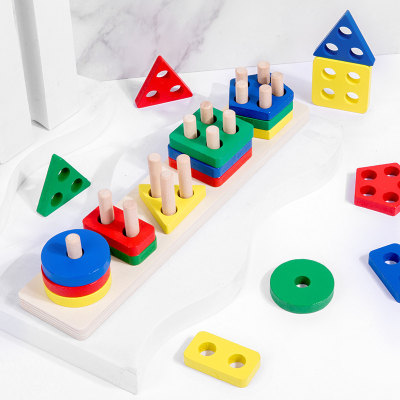Montessori Geometric Shape Matching Four or Five Sets of Column Toys Infants and Young Kidsren Early Education Enlightenment Educational Teaching Aids 1-2-3 Years Old
