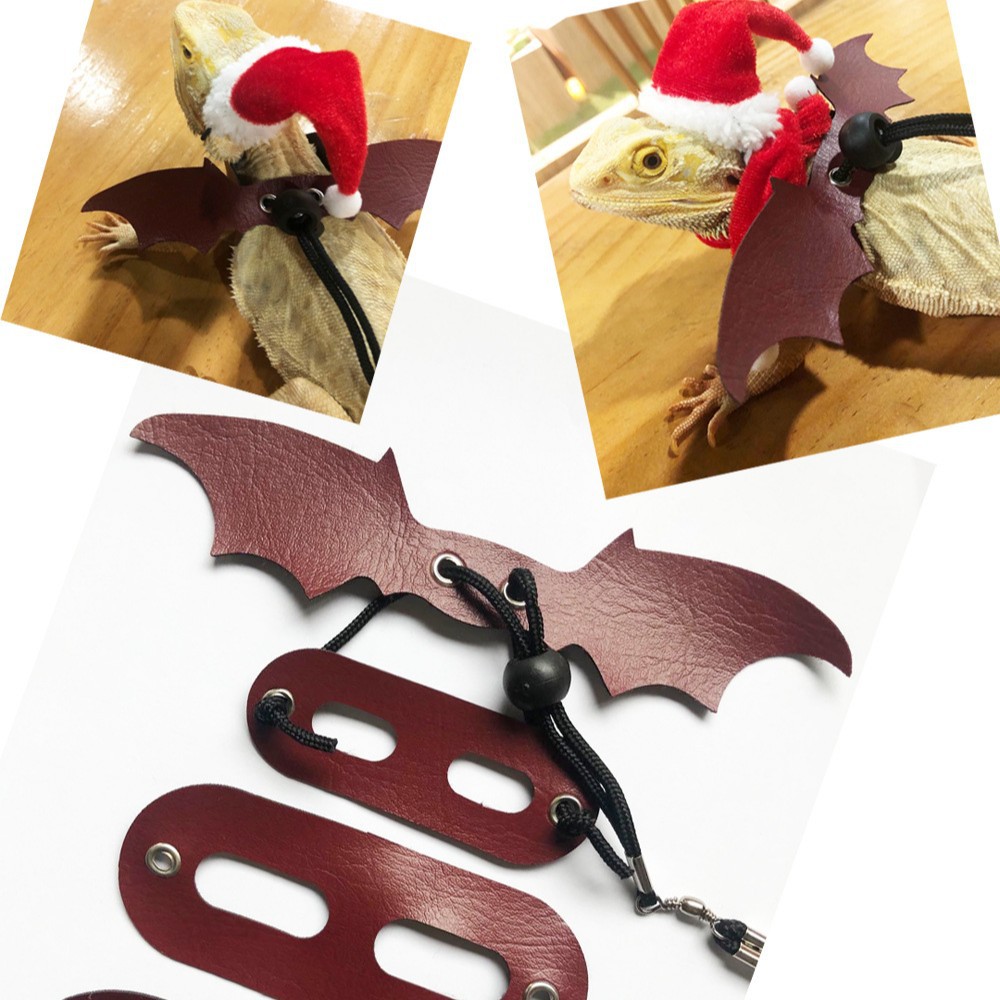Lizard Christmas Clothing Traction Rope Christmas Hat Climbing Pet Outing Leather Wings Pet Traction Belt Walking Lizard Rope Small Pet
