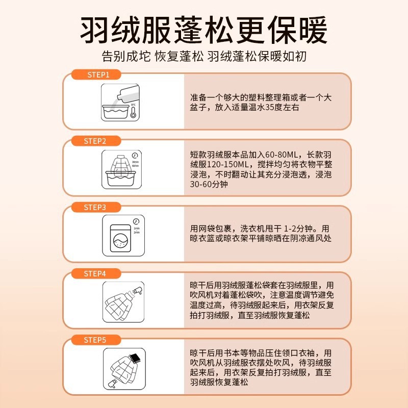 Down Jacket Detergent Washing Special Machine Washing Decontamination Soft and Fluffy Household Quilt Cotton-padded Jacket Laundry Liquid Anti-caking