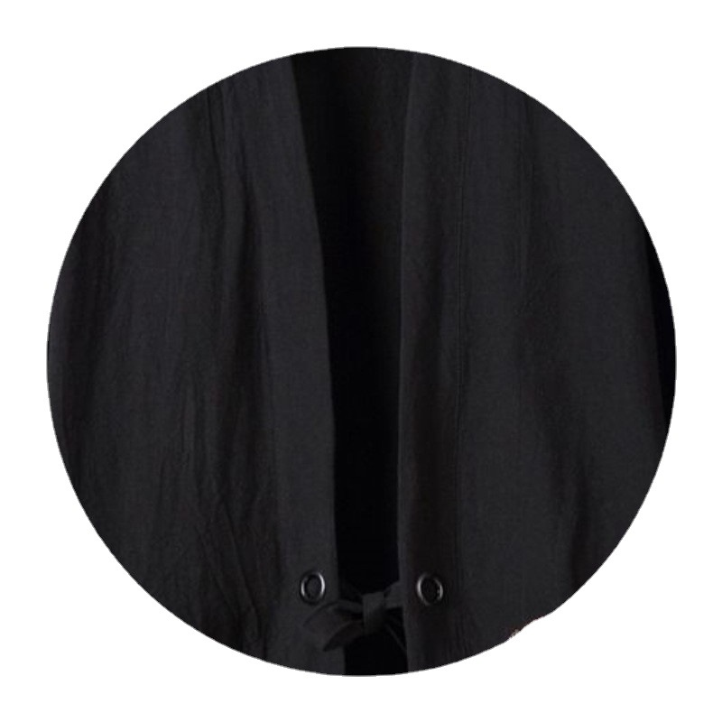 Summer Chinese-style Feather Weaving Robe Men's Hanfu Cardigan Cotton Linen Japanese-style Kimono Linen Cropped Sleeve Shirt fleece-lined