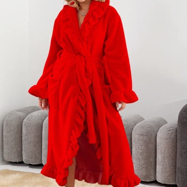 European and American Amazon Cross-Border Women's Long Warm Nightgown Home Clothes Autumn and Winter Coral Velvet Thickened Bathrobe