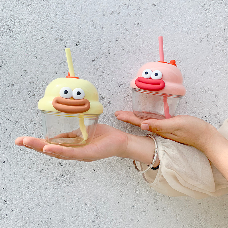 Net red pier cup summer mini glass cup cartoon children's milk cup gift ton cup suction tube cup wholesale