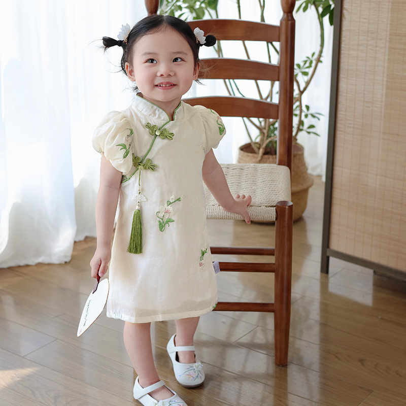 Girls New Chinese Cheongsam dress 2025 Summer New Children's Antique Super Fairy Skirt Tassel Princess Skirt