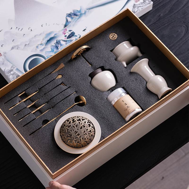 Leisure incense suit incense burner suit entry-level household grass and wood gray incense burner incense ceremony tool accessories National style tea ceremony