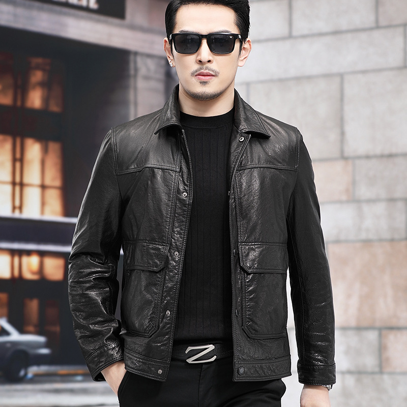 Кожаная куртка для мужчин нового поколения из верхней коровьей кожи