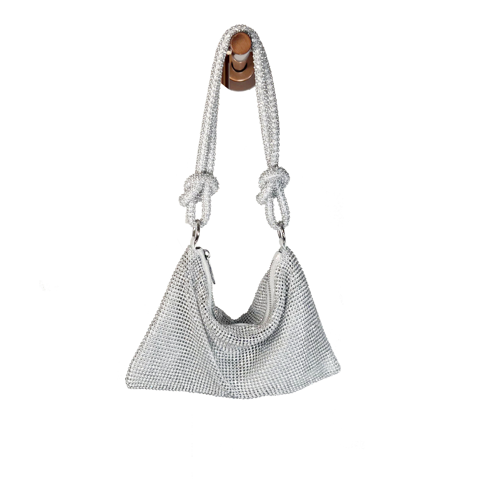 Ready-Made Aluminum Sheet Cross-Border Diamond-Encrusted Evening Bag with Trendy Glittering and Knotted Rhinestones Pure Handmade Armpit Banquet Evening Bag