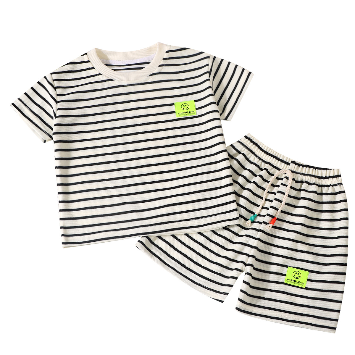 Children's Summer Western Style Striped Casual Fashion Suit Summer Fashionable New Korean Style Baby Short Sleeve Shorts Two-piece Set
