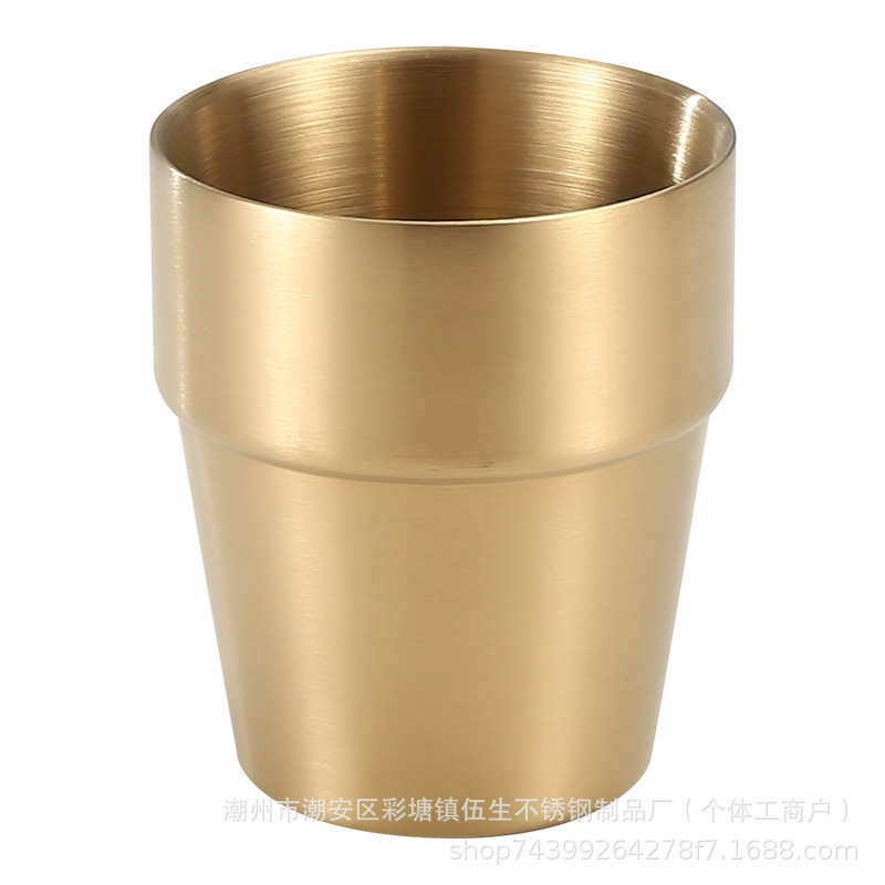 Korean 304 Stainless Steel Double-layer Natural Gold Water Cup Barbecue Barbecue Restaurant Beer Cup Beverage Cup