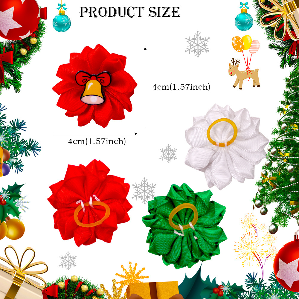 New Christmas Pet Explosive Head Flower Dog Hair Rope Holiday Bow Headdress Manufacturer Wholesale Classic Rubber Band