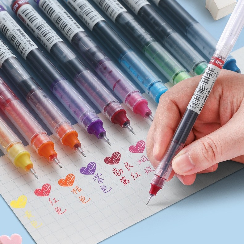 12 Color Direct Liquid Ball Pen Large Capacity Quick-drying Gel Pen Student Examination Brush Pen 0.5mm Needle Pen