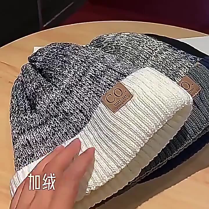 Cross-Border Pile Knitted Hat Men's Autumn and Winter Velvet Ear Protection Large Head Circumference Woolen Hat Casual Ski Windproof Mountaineering Hat