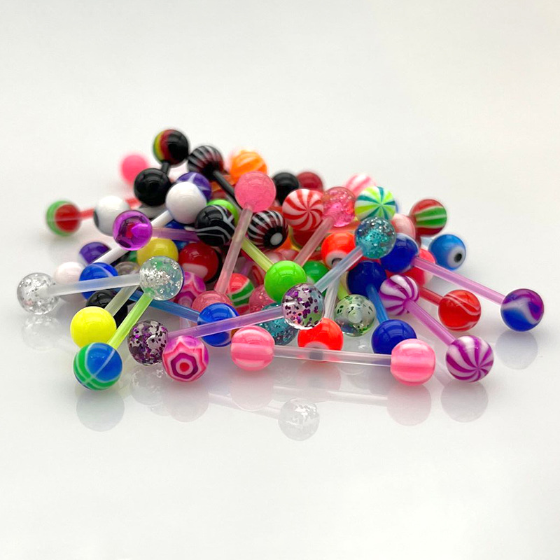 Cross-border acrylic UV Rod mixed color pattern tongue nail European and American popular body piercing jewelry color tongue decoration replacement ball