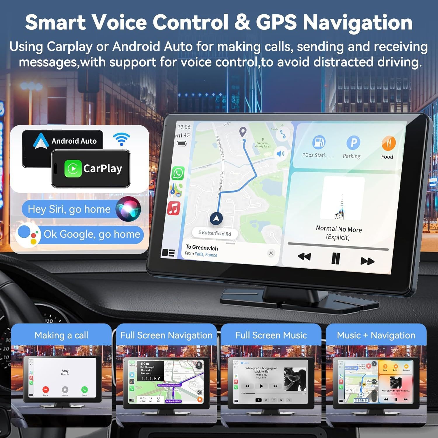 9 inch portable Carplay recorder wireless Android Auto smart screen car navigation MP5 player