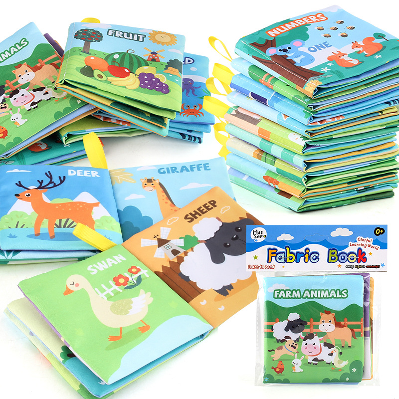 Foreign trade three-dimensional baby cloth book early education toys 4-Page 8-side Palm Book forest animal English cognition baby cloth book