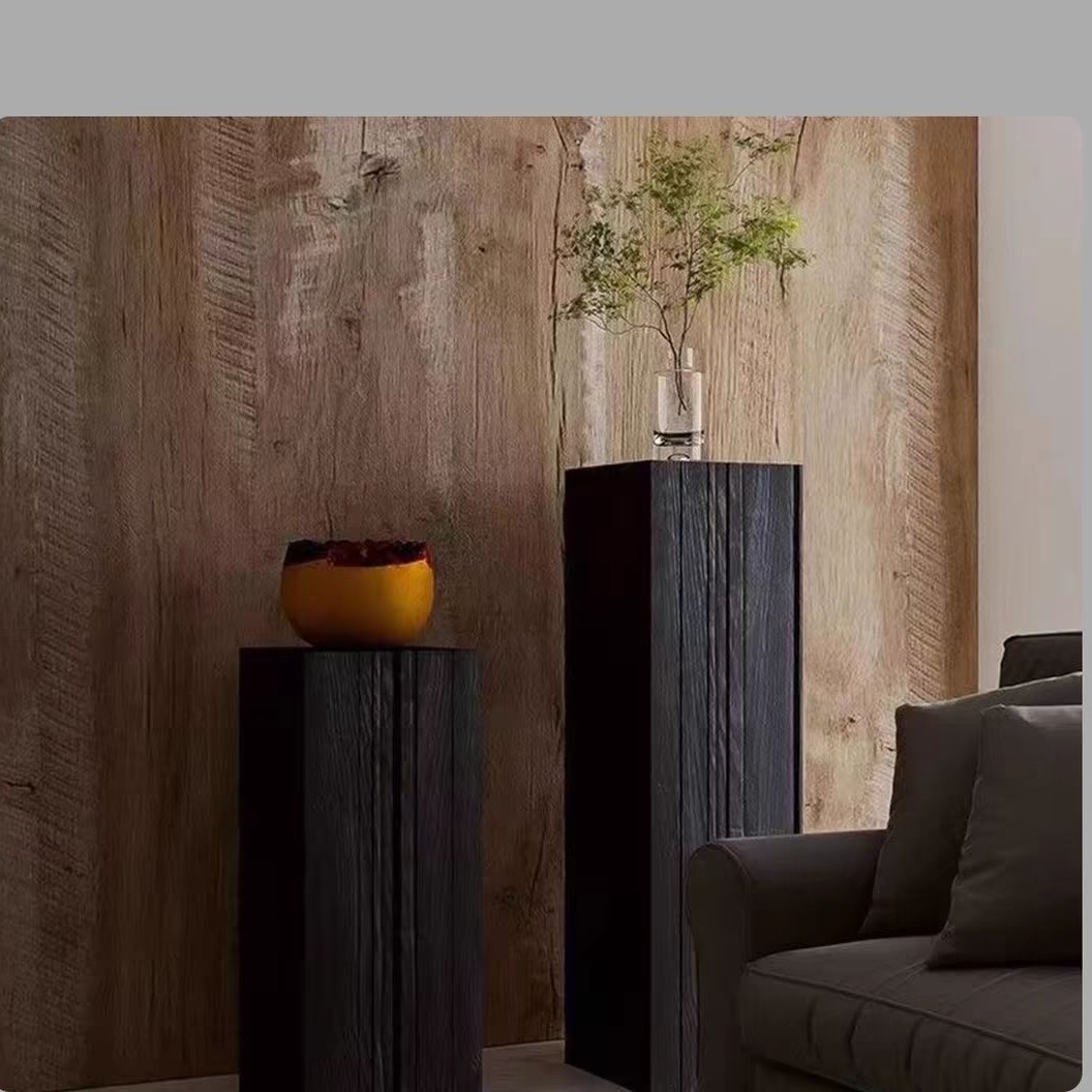 Nordic Carbonized Wood Stump Entrance Ornament Root Carving Flower Stand Art Base Corner Table Solid Wood Square Stump Wabi-Sabi Style