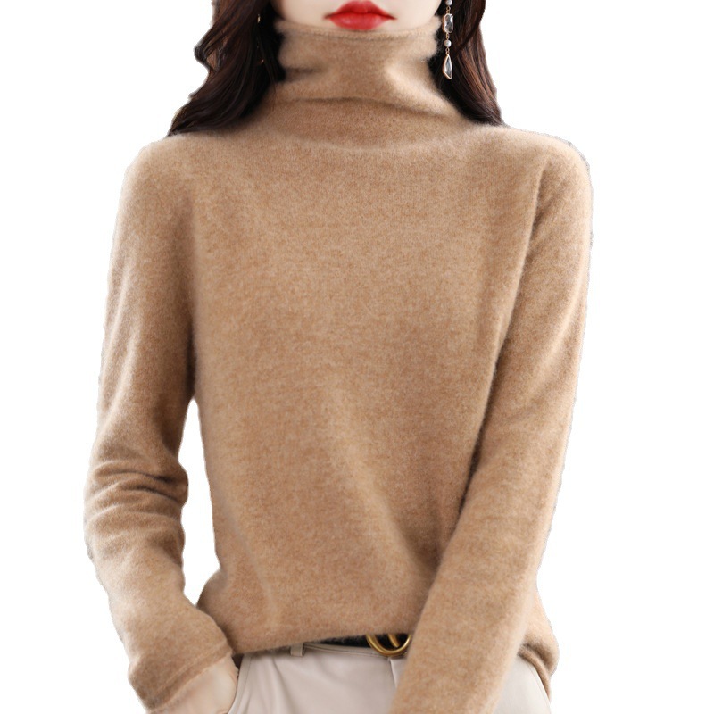 First-line clothes pile collar 100 woolen sweater women's loose inner knitted bottoming shirt seamless turtleneck cashmere sweater