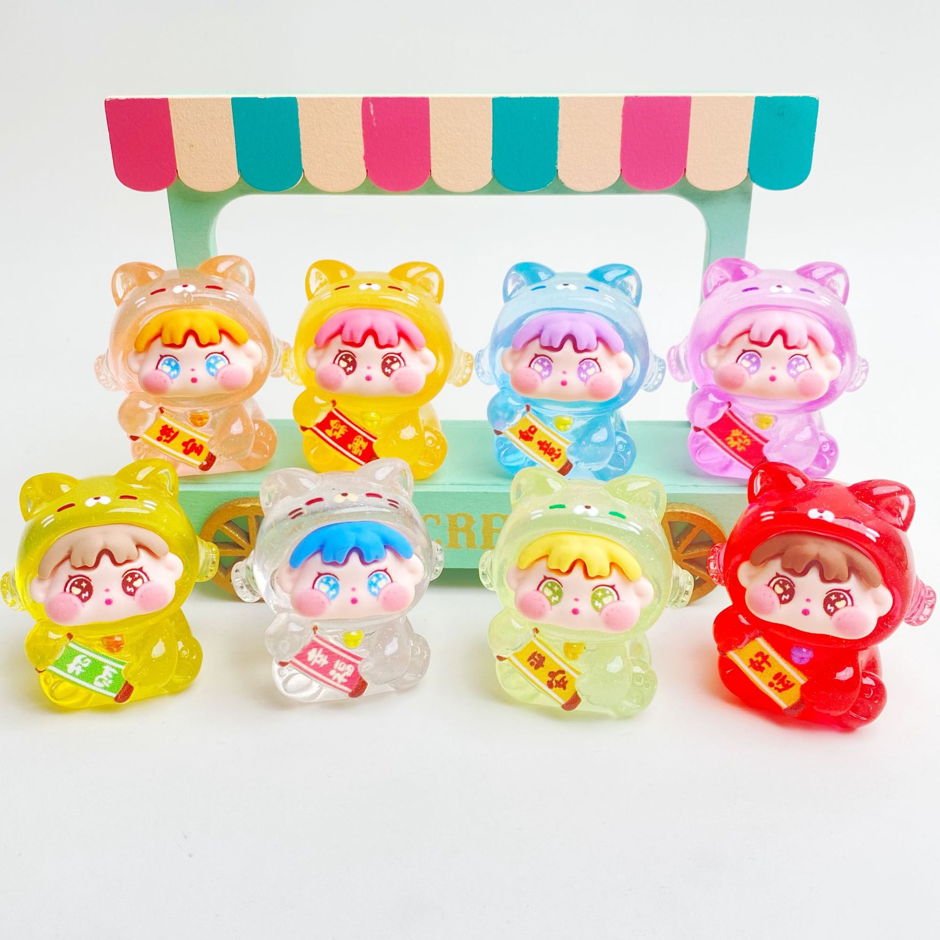 New Transparent Lucky Cat Girl Resin Cute Cartoon Small Ornaments Live Broadcast Blind Box Doll DIY Wholesale