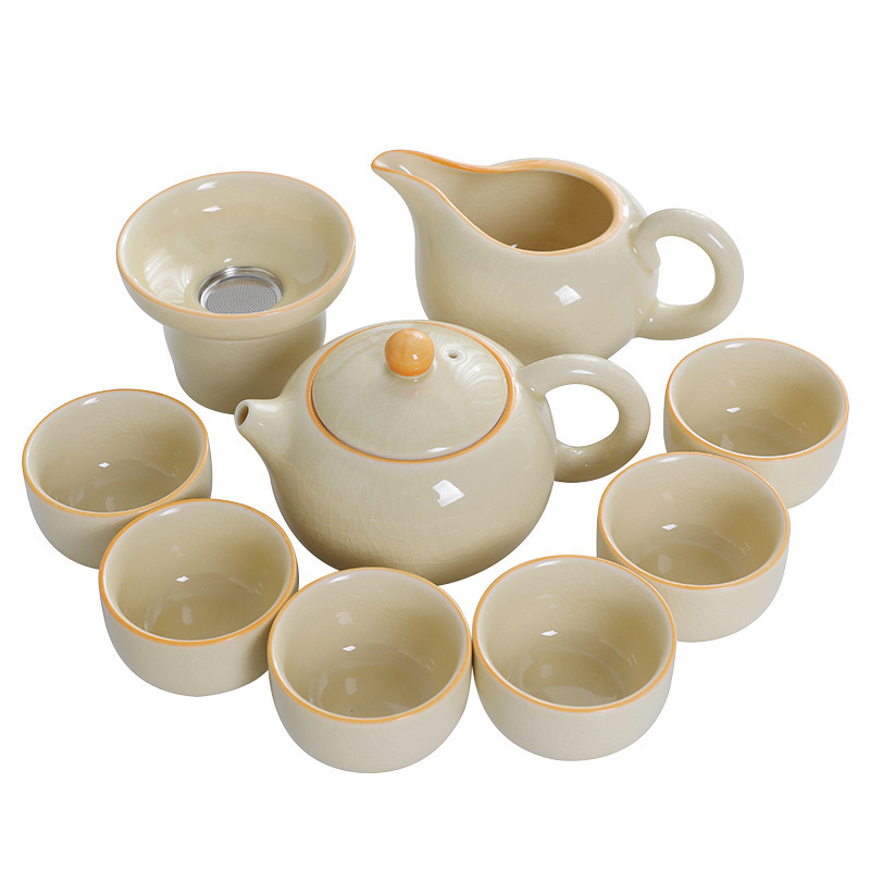 Dehua Ru Kiln Tea Set Complete Set of Tea Bowl High-end Set Teapot Automatic Lazy Stone Grinding Tea Maker