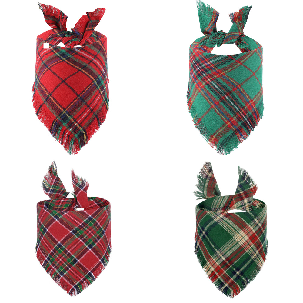 TANPOPO новый рождественский клетчатый треугольный шарф для домашних животных с кисточками