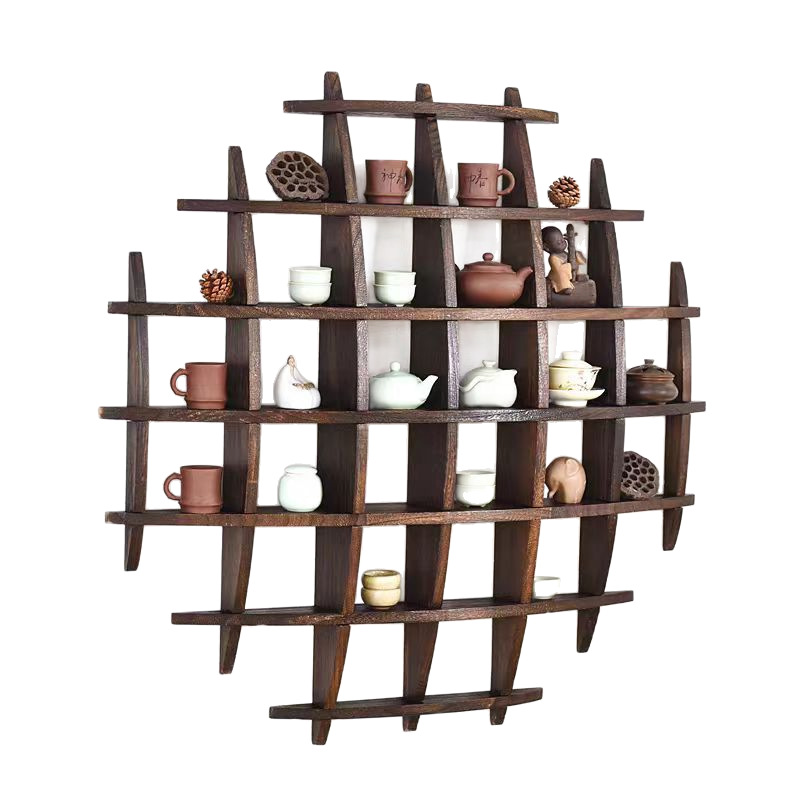 Solid Wood Modern Minimalist Multi-Treasure Shelf Chinese Wall-Mounted Tea Rack Storage Rack Tea Set Yunzhimin