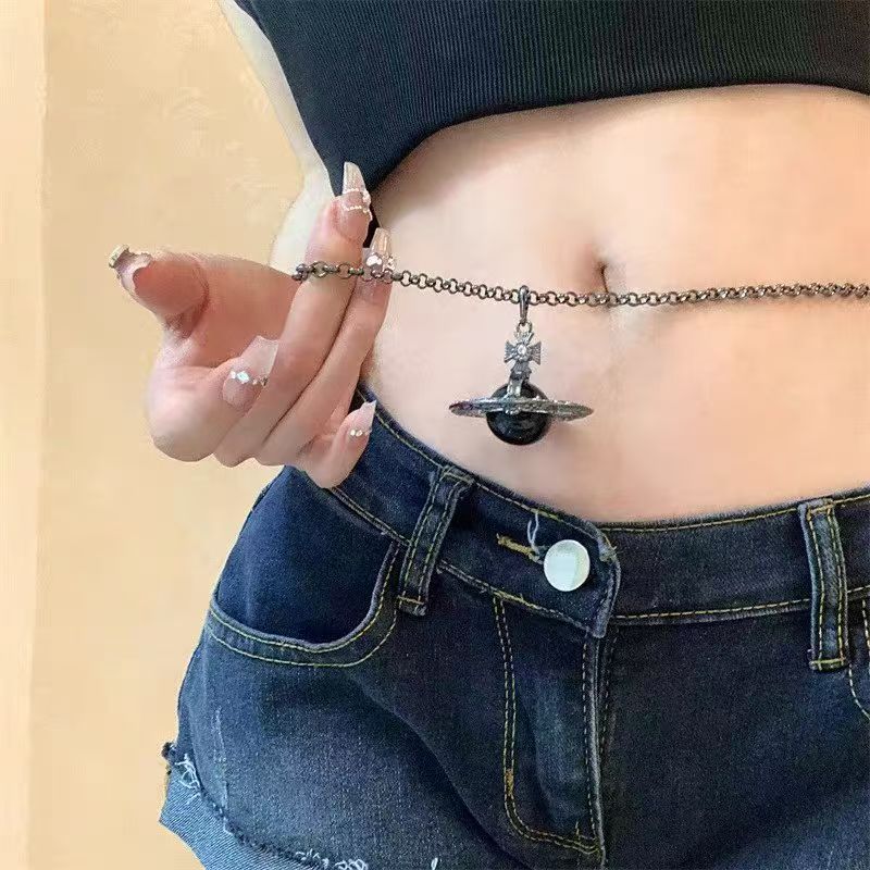 Black Saturn Surrounding Pendant Waist Chain Women's European and American Light Luxury Distinctive Three-dimensional Waist Dark Vintage All-match Accessories Trendy
