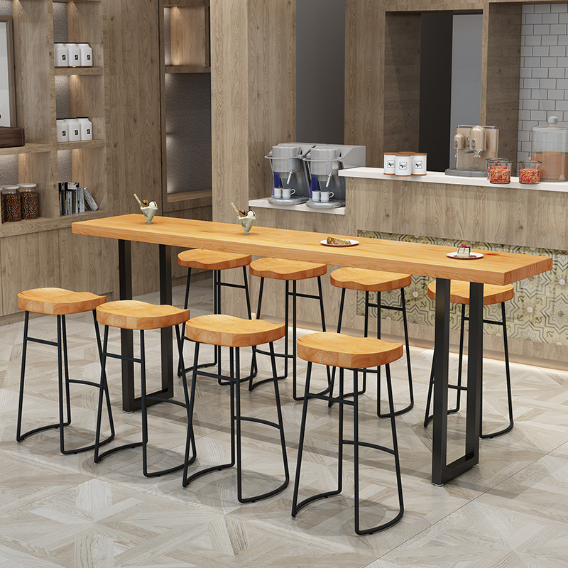 Nordic Solid Wood Bar Table Wall Bar Cafe Milk Tea Shop Long Narrow Bar Home High Table and Chair Combination