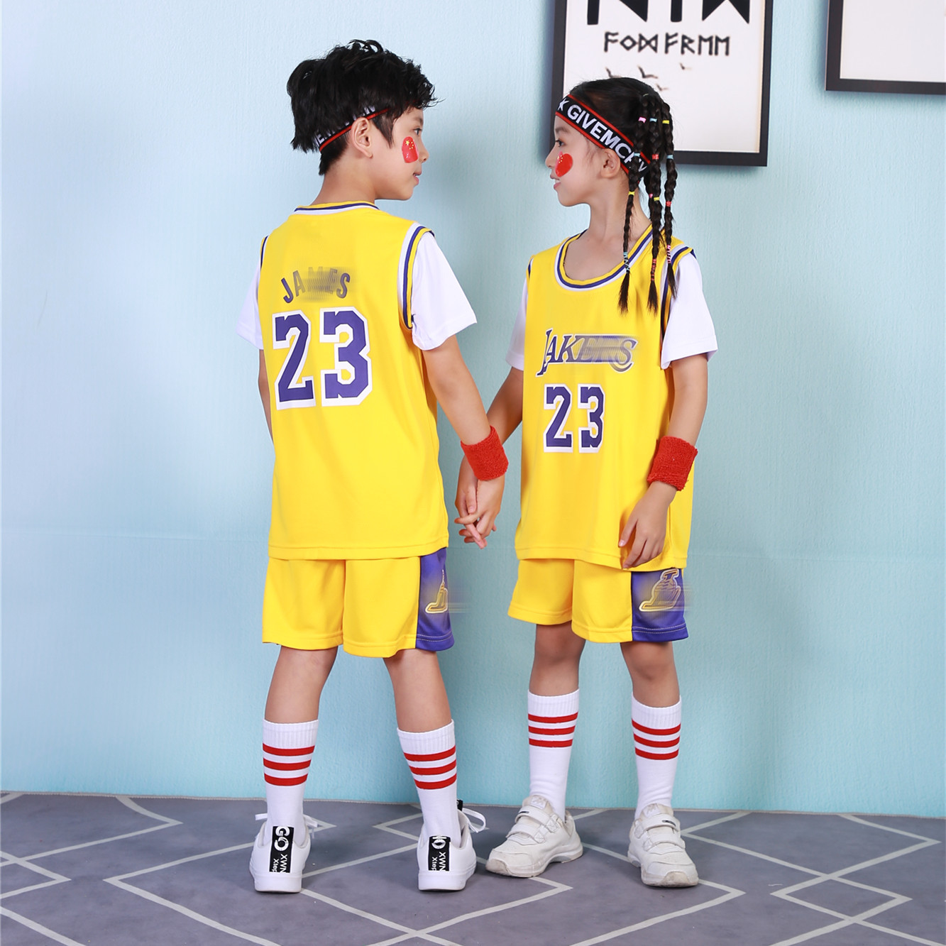 Children's basketball suit short-sleeved fake two-piece quick-drying clothes wholesale 61 kindergarten primary and secondary school students parent-child performance