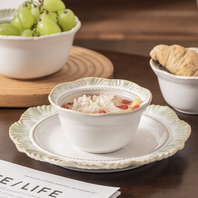 New green series dishes suit household ins style ceramic tableware underglaze color rice bowl factory wholesale retro lace