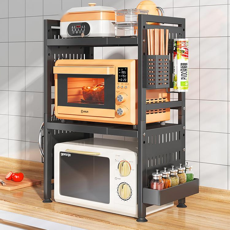 Retractable Kitchen Storage Rack Microwave Oven Rack Household Double-Layer Countertop Electric Rice Cooker Storage Rack Storage Rack