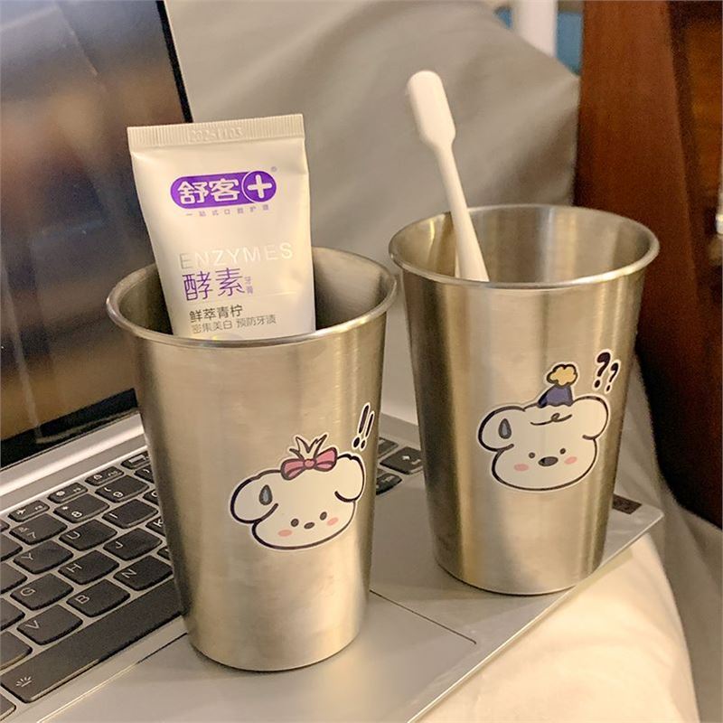 304 Stainless Steel Mouthwash Cup, Mildew-Proof and Cute, Couple Wash Cartoon, Home Dormitory Wash Couple Puppy