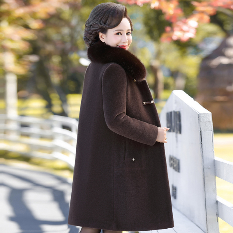 Middle-aged mom's faux mink velvet coat autumn and winter New coat mid-length temperament plus size mom's cotton-padded coat