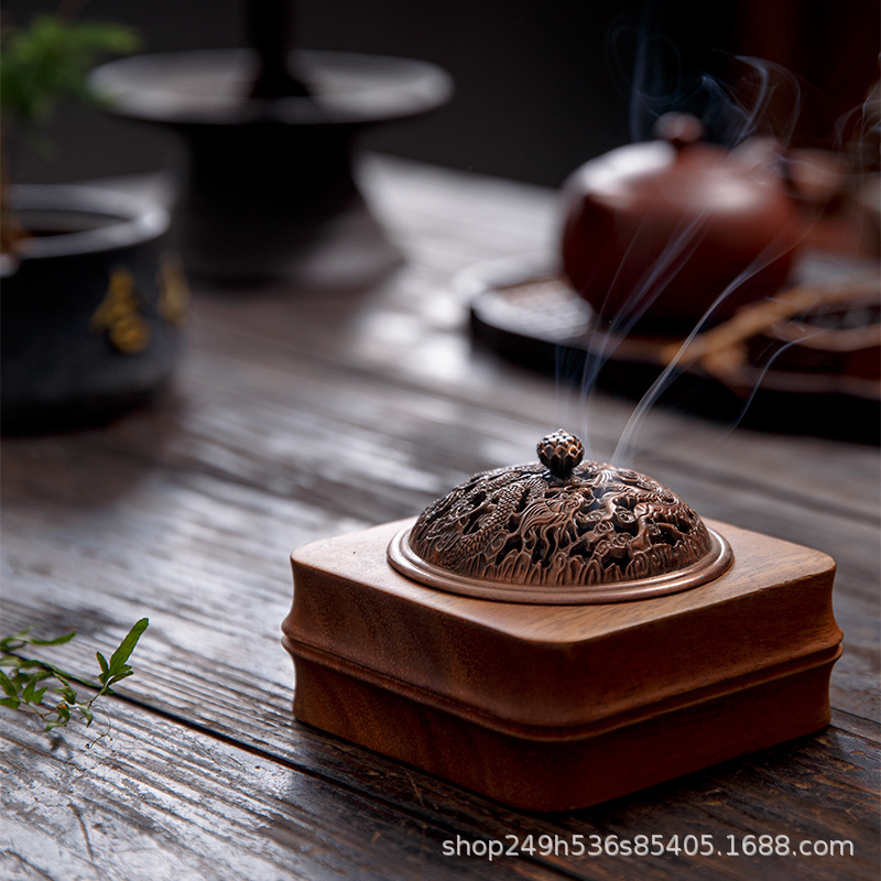 Solid Wood Incense Burner for Home Use, Sandalwood Coil Incense Holder, Indoor Walnut Incense Burner, Tea Ceremony Incense Stick, Incense Wood Base, Incense Ceremony