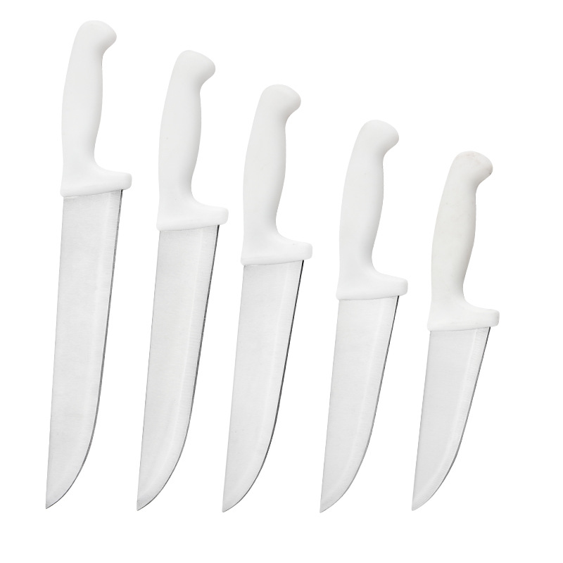 Round Large White Handle Butcher Knife Restaurant Cooking Chef Knife Stainless Steel Fruit Knife Kitchen Knife Set for Home Use