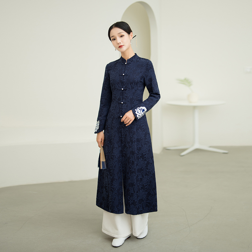 9102 Chinese Tang Suit Han Dynasty Chinoiserie Women's Zen Tea Suit Top Spring & Fall Cotton and Linen Retro Outwear New Chinoiserie