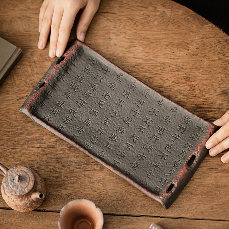 Old Rock Mud Zhuo Mud Scripture Pot Bearing Water Storage Coarse Pottery Dry Bubble Plate Retro Chinese Style Refreshment Plate Tea Table Tea Tray Accessories