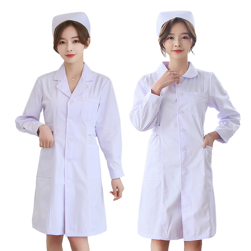 Large size nurse's long sleeve women's plus fat plus size doll crew neck white coat short sleeve pharmacy 200kg overalls
