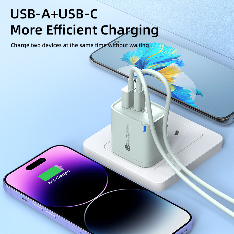 65W Fast Charging Charging Head with Luminous Light Colorful Macaron A+C Dual Port Charger Suitable for Apple and Huawei Mobile Phones