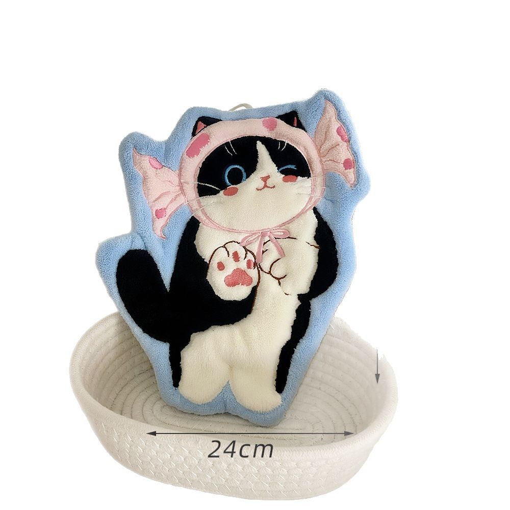 Cat Hand Towel Manufacturer Wholesale Water-Absorbent and Easy-Drying Kitchen Hand Towel Bathroom Cartoon Hanging Children's Small Towel