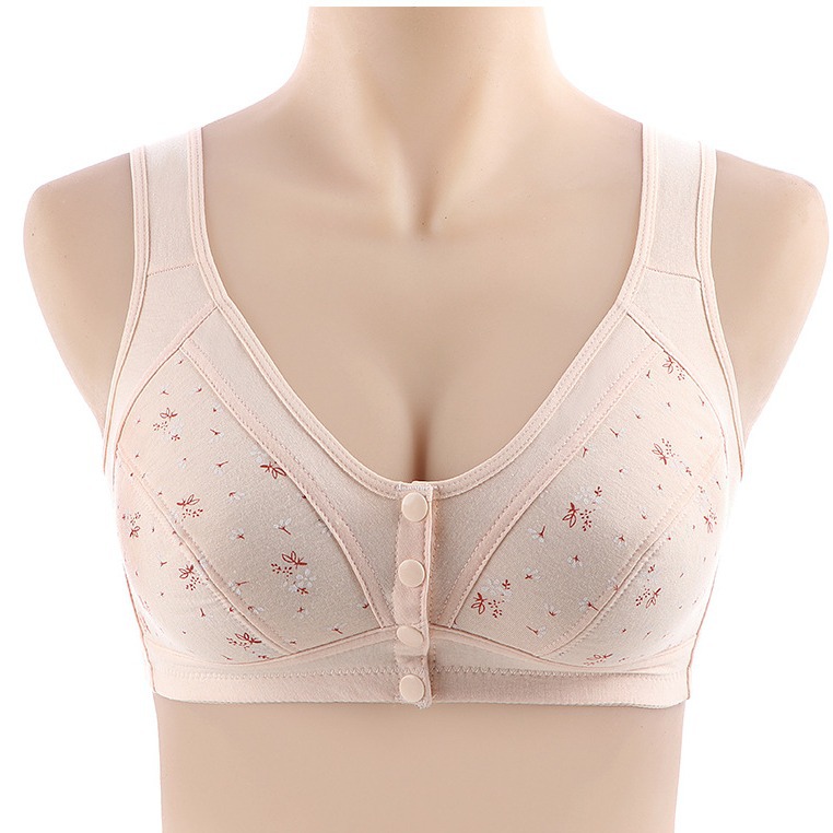2024 New Middle-Aged and Elderly Bras, Mother's Intimates, Pure Cotton, No Rims, Front Buckle Vest-Style Push-Up Bra for the Elderly