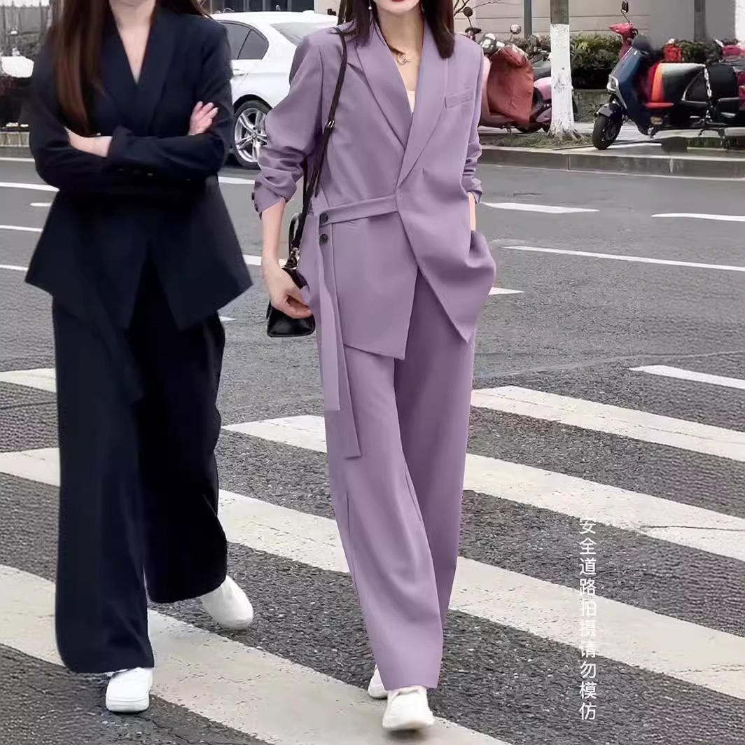 New large size women's suit set fat mm loose suit coat casual wide leg pants two-piece [2306]]