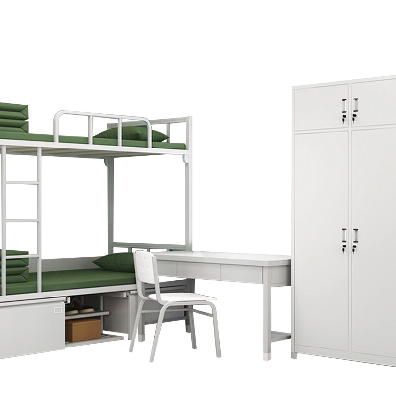 standard camp equipment bunk bed top and bottom bed dormitory bunk bed iron frame bed steel single bed housekeeping cabinet study table and chair