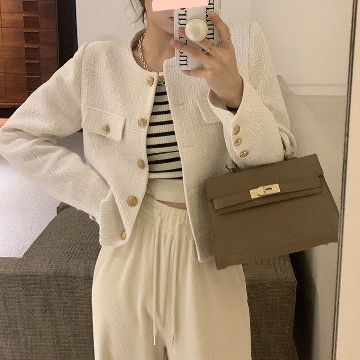 2025 Spring and Autumn New Short Chanel Style Coat Women's High-end Sense French Fried Street Elegant Button All-match Top for Women