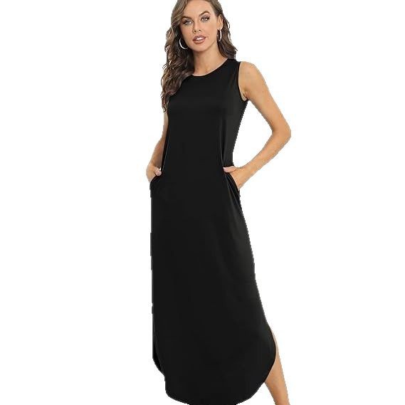 Amazon dress foreign trade European and American fashion round neck dress casual sleeveless dress