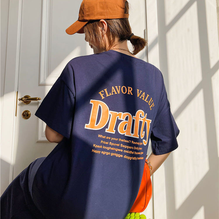 Summer New Korean Fashion Plus Size Women's Slit Printed T-Shirt Long Skirt over the Knee Fat Sister Dress