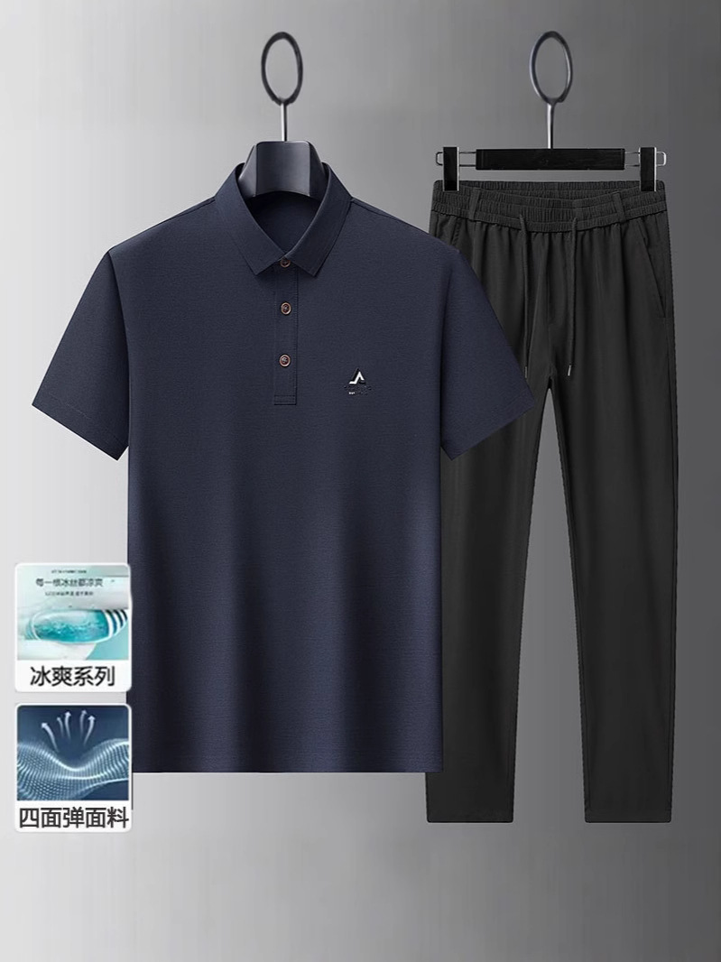 Summer Ice Silk Elastic Classy Seamless Men's Polo Shirt Suit Thin Short-Sleeved Lapel Middle-Aged T-Shirt Business Casual