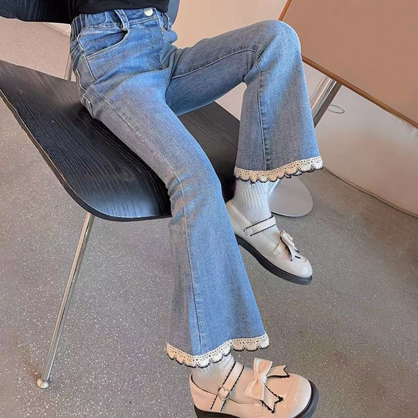 Girls' Jeans 2025 Spring & Fall New Slim Girls' Bell Bottoms Kidsren's Lace Outer Wear Kidsren's Long Pants Trendy